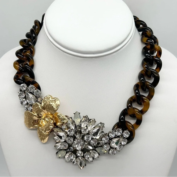 J. Crew Tortoise and Jeweled Flower Necklace - Picture 1 of 3